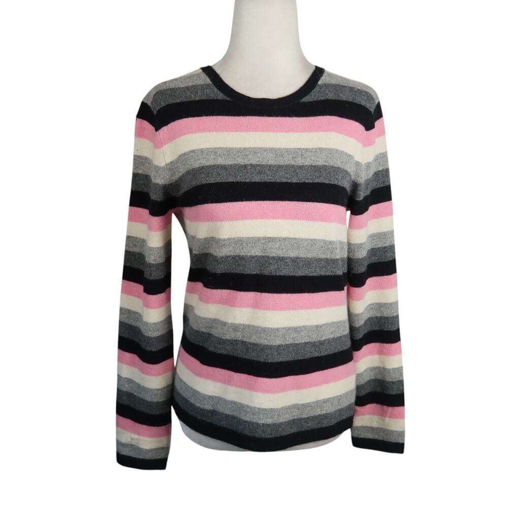 Vintage Jones New York Pink Grey Stripe Wool Cashmere Sweater S